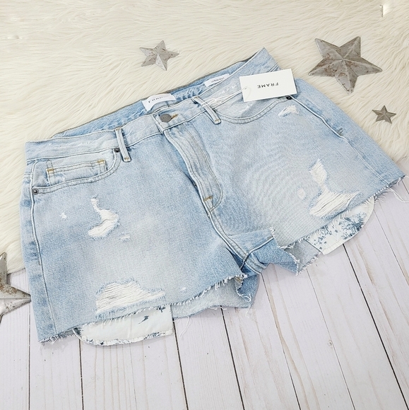 FRAME Le Beau Shorts Canter Cut distressed NEW - Picture 2 of 6